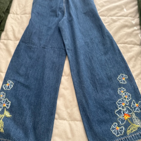 DRIFTWOOD Blue Floral Embroidered Wide Leg Jeans - Picture 7 of 13
